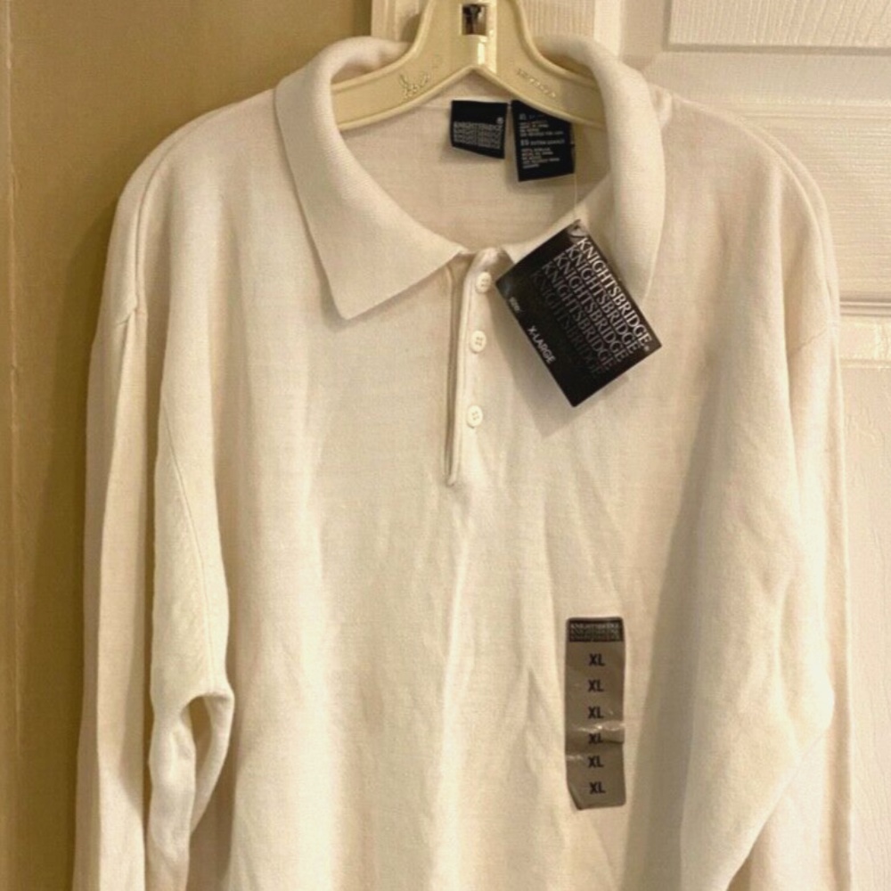 Knightsbridge Sweater Mens XL Collared Long Sleeve 100% Acrylic Ivory